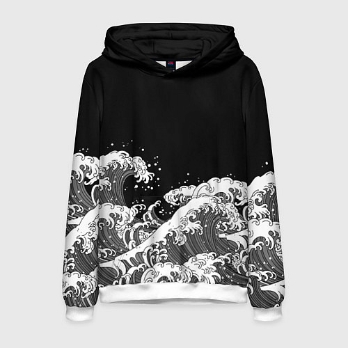 Мужская толстовка Японские волны на темном фоне / 3D-Белый – фото 1