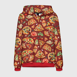 Толстовка-худи мужская Кусочки пиццы ассорти - акварельный паттерн, цвет: 3D-красный