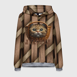 Толстовка-худи мужская Кошка лукошка мем, цвет: 3D-меланж