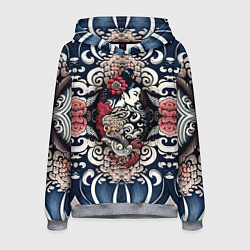 Мужская толстовка Irezumi style: девушка и синие узоры