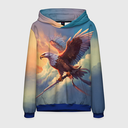 Мужская толстовка Орел с мечом в облаках на закате / 3D-Синий – фото 1