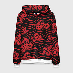 Толстовка-худи мужская Японский орнамент - красные облака, цвет: 3D-белый