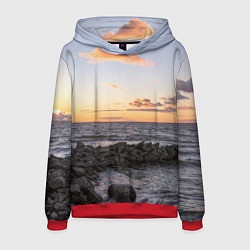 Толстовка-худи мужская Закат солнца на Финском заливе, цвет: 3D-красный