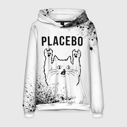 Толстовка-худи мужская Placebo рок кот на светлом фоне, цвет: 3D-белый