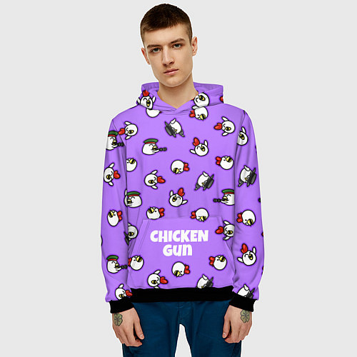 Мужская толстовка Chicken Gun - паттерн / 3D-Черный – фото 3