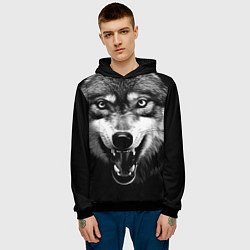 Толстовка-худи мужская Агрессивный атакующий волк, цвет: 3D-черный — фото 2
