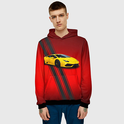 Мужская толстовка Итальянский гиперкар Lamborghini Aventador / 3D-Черный – фото 3