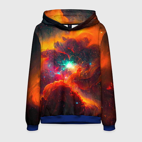 Мужская толстовка Небула в космосе в оранжевых тонах - нейронная сет / 3D-Синий – фото 1