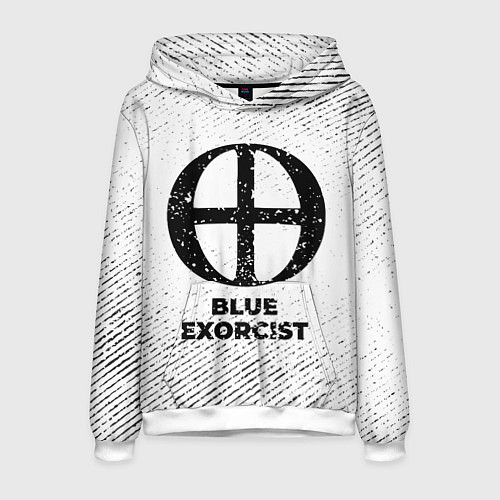 Мужская толстовка Blue Exorcist с потертостями на светлом фоне / 3D-Белый – фото 1