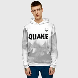 Толстовка-худи мужская Quake glitch на светлом фоне: символ сверху, цвет: 3D-белый — фото 2