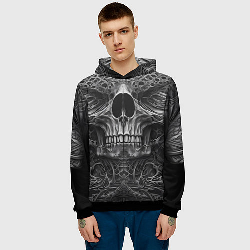 Мужская толстовка Череп в стиле Гигера / 3D-Черный – фото 3