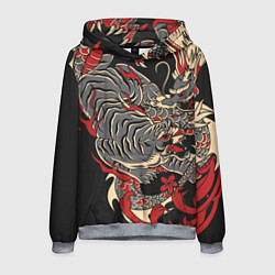 Толстовка-худи мужская Борьба тигра с драконом, цвет: 3D-меланж