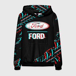 Мужская толстовка Значок Ford в стиле glitch на темном фоне