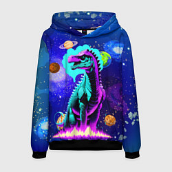 Толстовка-худи мужская Динозавр в космосе - неоновое свечение, цвет: 3D-черный