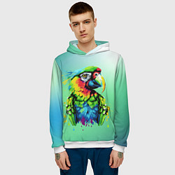 Толстовка-худи мужская Разноцветный попугай, цвет: 3D-белый — фото 2