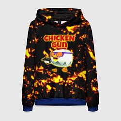 Толстовка-худи мужская Chicken Gun на фоне огня, цвет: 3D-синий