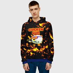 Толстовка-худи мужская Chicken Gun на фоне огня, цвет: 3D-синий — фото 2