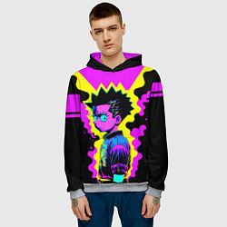 Толстовка-худи мужская Неоновый Барт Симпсон - поп-арт, цвет: 3D-меланж — фото 2