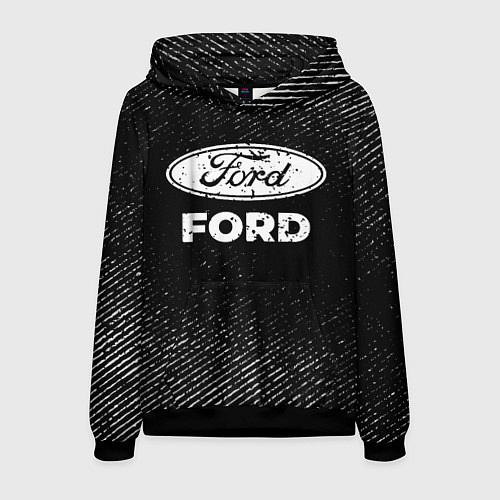 Мужская толстовка Ford с потертостями на темном фоне / 3D-Черный – фото 1