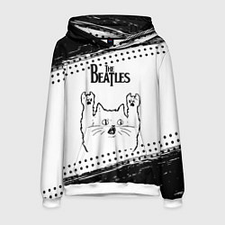 Толстовка-худи мужская The Beatles рок кот на светлом фоне, цвет: 3D-белый