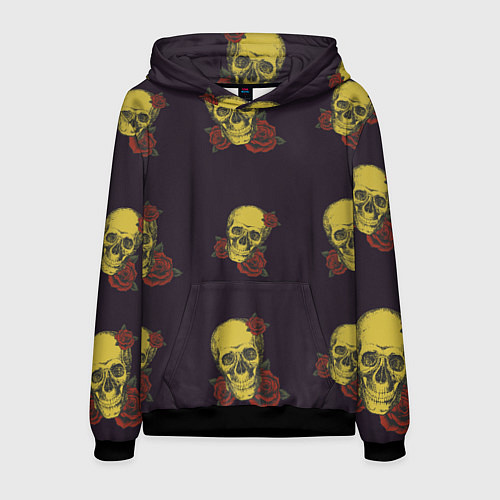 Мужская толстовка Череп и розочки / 3D-Черный – фото 1