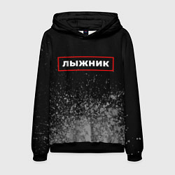 Толстовка-худи мужская Лыжник - в рамке красного цвета, цвет: 3D-черный