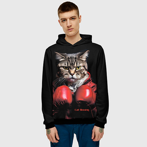 Мужская толстовка Cat boxing / 3D-Черный – фото 3