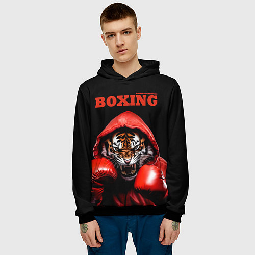 Мужская толстовка Boxing tiger / 3D-Черный – фото 3