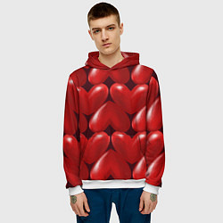Толстовка-худи мужская Red hearts, цвет: 3D-белый — фото 2