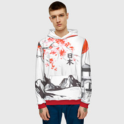 Толстовка-худи мужская Цветущая сакура и солнце - Япония, цвет: 3D-красный — фото 2