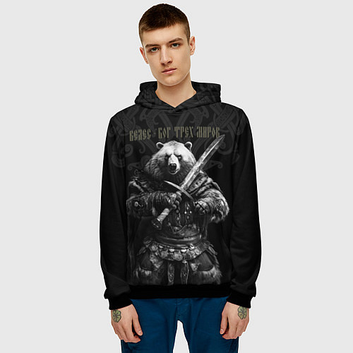 Мужская толстовка Велес медведь воин / 3D-Черный – фото 3