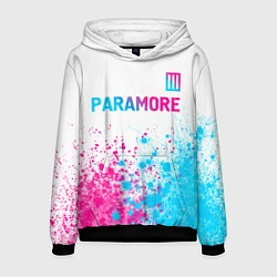 Толстовка-худи мужская Paramore neon gradient style: символ сверху, цвет: 3D-черный