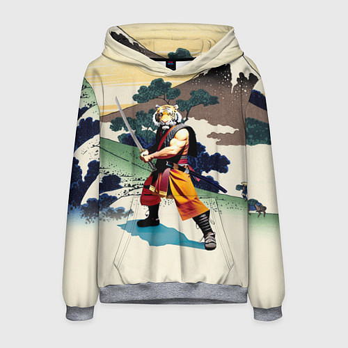 Мужская толстовка Tiger samurai - Japan - neural network / 3D-Меланж – фото 1