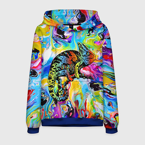 Мужская толстовка Маскировка хамелеона на фоне ярких красок / 3D-Синий – фото 1
