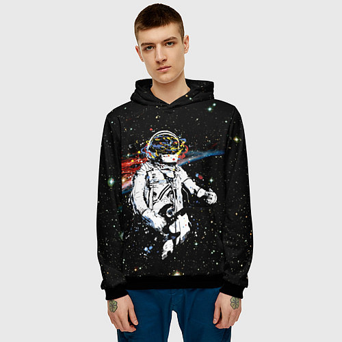 Мужская толстовка Космонавт играет рок на гитаре / 3D-Черный – фото 3