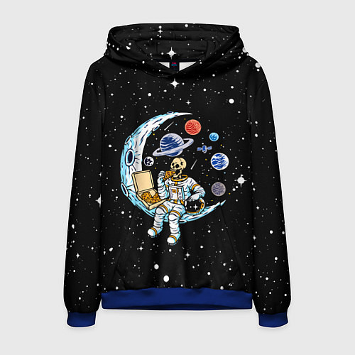 Мужская толстовка Skeleton astronaut eats pizza while sitting on the / 3D-Синий – фото 1