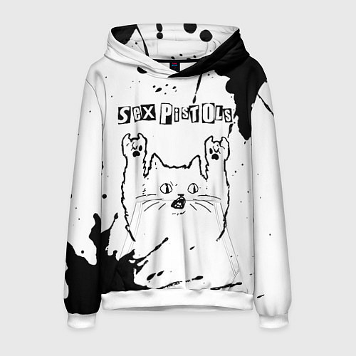 Мужская толстовка Sex Pistols рок кот на светлом фоне / 3D-Белый – фото 1