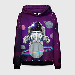 Толстовка-худи мужская Космонавт с планетами и звездами, цвет: 3D-черный
