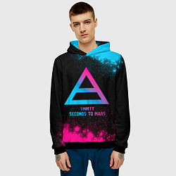 Толстовка-худи мужская Thirty Seconds to Mars - neon gradient, цвет: 3D-черный — фото 2