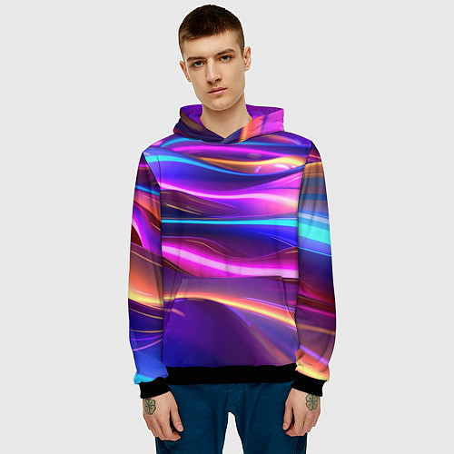 Мужская толстовка Неоновые волны / 3D-Черный – фото 3