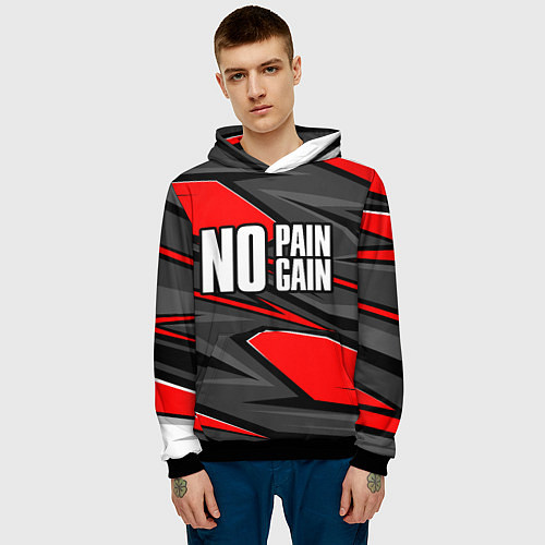Мужская толстовка No pain no gain - красный / 3D-Черный – фото 3