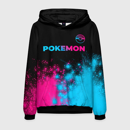 Мужская толстовка Pokemon - neon gradient: символ сверху / 3D-Черный – фото 1