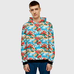 Толстовка-худи мужская Гавайский стиль летние цветы, цвет: 3D-черный — фото 2