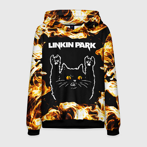 Мужская толстовка Linkin Park рок кот и огонь / 3D-Черный – фото 1