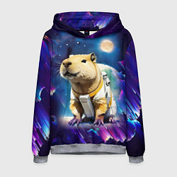 Толстовка-худи мужская Капибара-космонавт - нейросеть, цвет: 3D-меланж