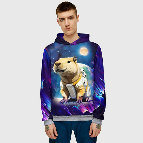Мужская толстовка Капибара-космонавт - нейросеть / 3D-Меланж – фото 3