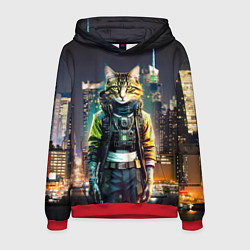 Толстовка-худи мужская Cool cat in New York city at night, цвет: 3D-красный