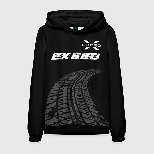 Мужская толстовка Exeed speed на темном фоне со следами шин: символ / 3D-Черный – фото 1