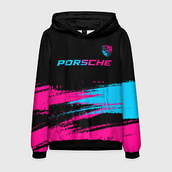 Толстовка-худи мужская Porsche - neon gradient: символ сверху, цвет: 3D-черный