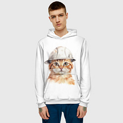 Толстовка-худи мужская Акварельный кот-строитель, цвет: 3D-белый — фото 2